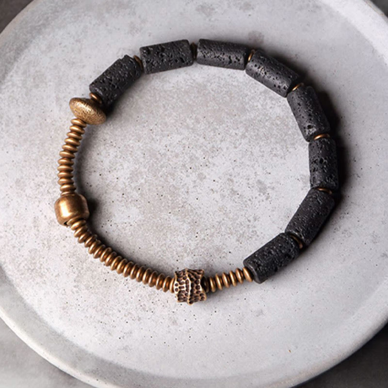 Luck Wealth Black Lava Rock Beads Copper Bracelet