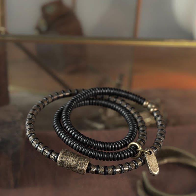 Healing Tibetan Ebony Wood Beads Copper Multilayered Bracelet