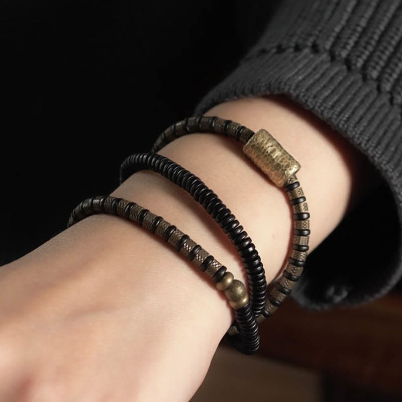 Healing Tibetan Ebony Wood Beads Copper Multilayered Bracelet