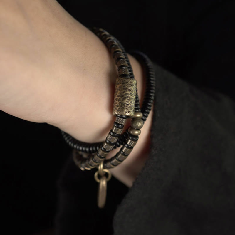 Healing Tibetan Ebony Wood Beads Copper Multilayered Bracelet