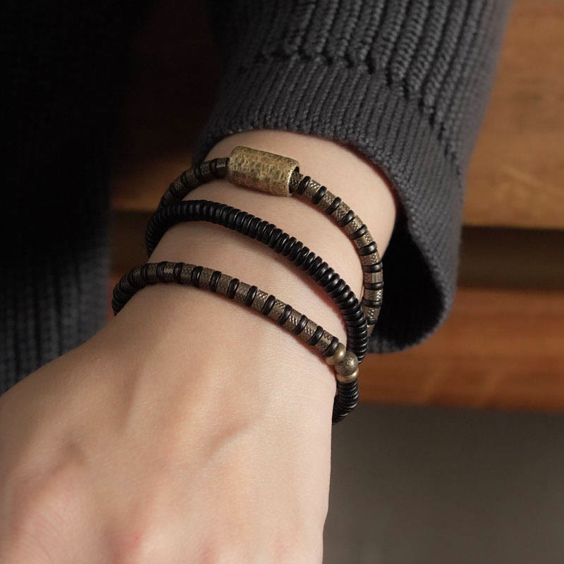 Healing Tibetan Ebony Wood Beads Copper Multilayered Bracelet