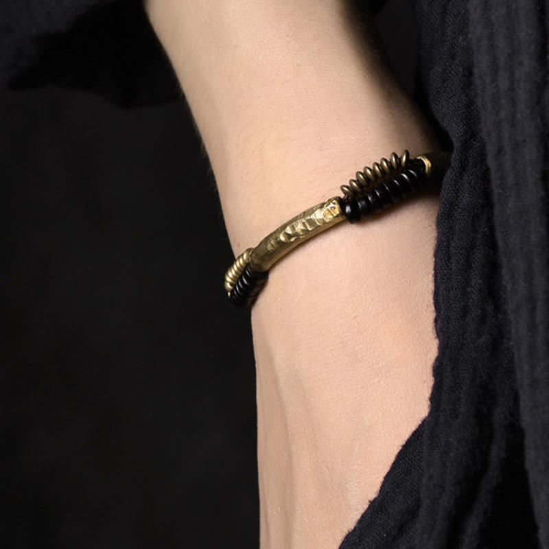 Vintage Ebony Wood Copper Luck Wealth Handmade Bracelet