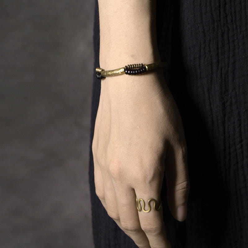 Vintage Ebony Wood Copper Luck Wealth Handmade Bracelet