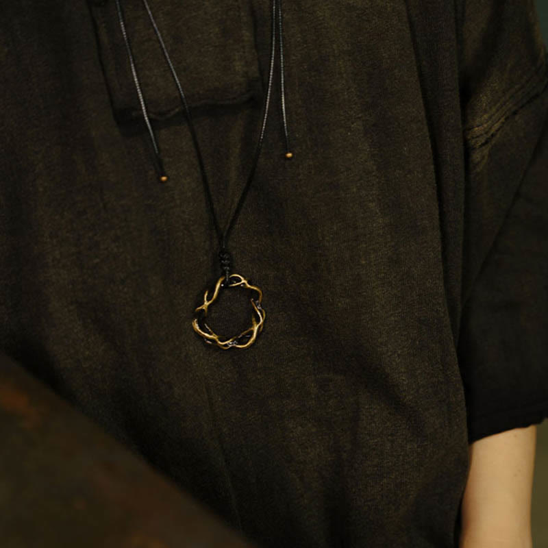 Vintage Copper Brass Luck Handmade Necklace Pendant