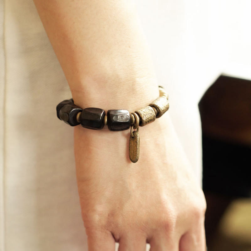 Vintage Peace Ebony Wood Copper Beads Bracelet