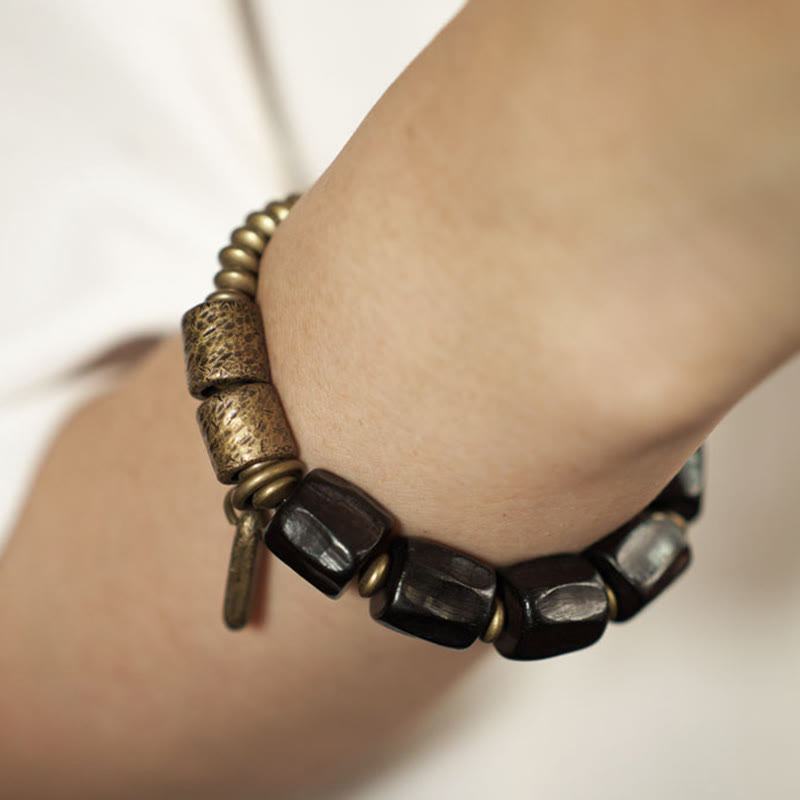 Vintage Peace Ebony Wood Copper Beads Bracelet
