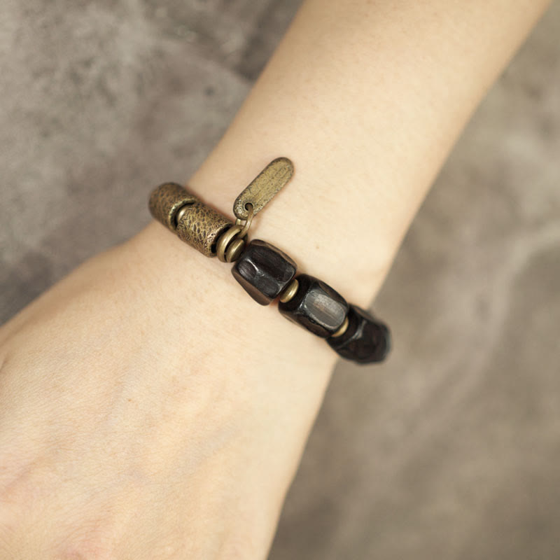 Vintage Peace Ebony Wood Copper Beads Bracelet