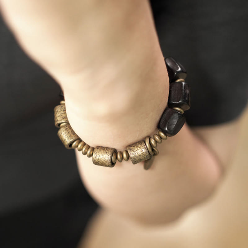 Vintage Peace Ebony Wood Copper Beads Bracelet
