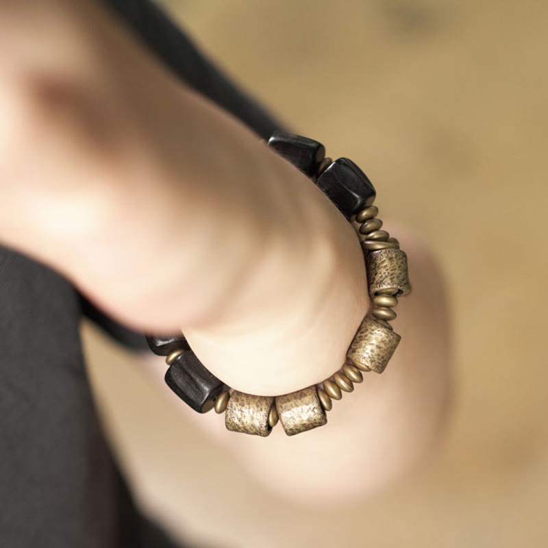 Vintage Peace Ebony Wood Copper Beads Bracelet