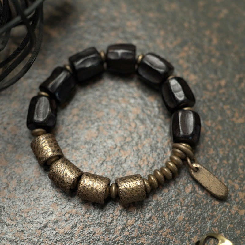 Vintage Peace Ebony Wood Copper Beads Bracelet