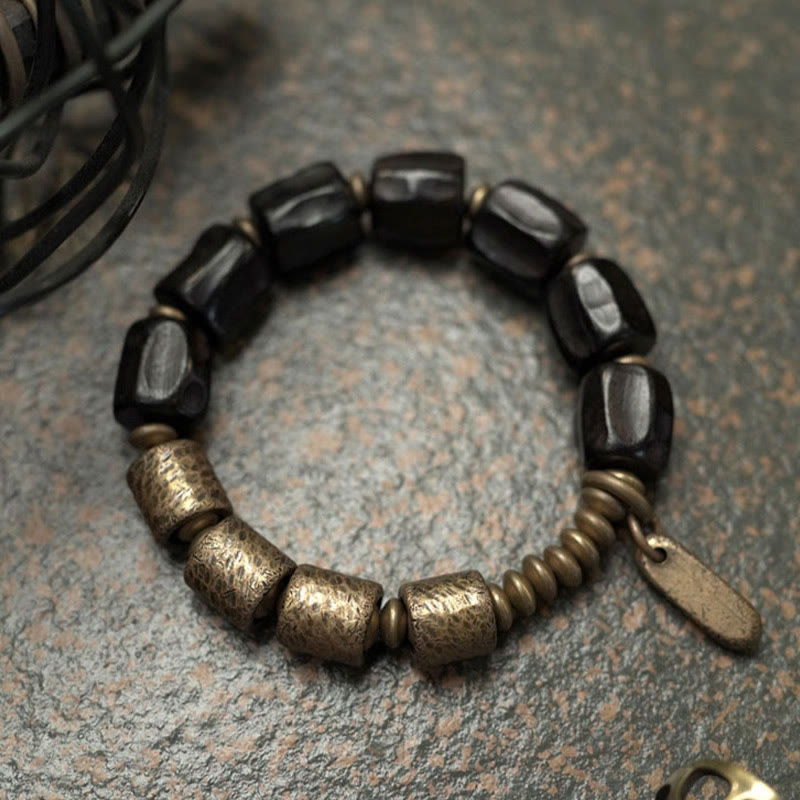 Vintage Peace Ebony Wood Copper Beads Bracelet