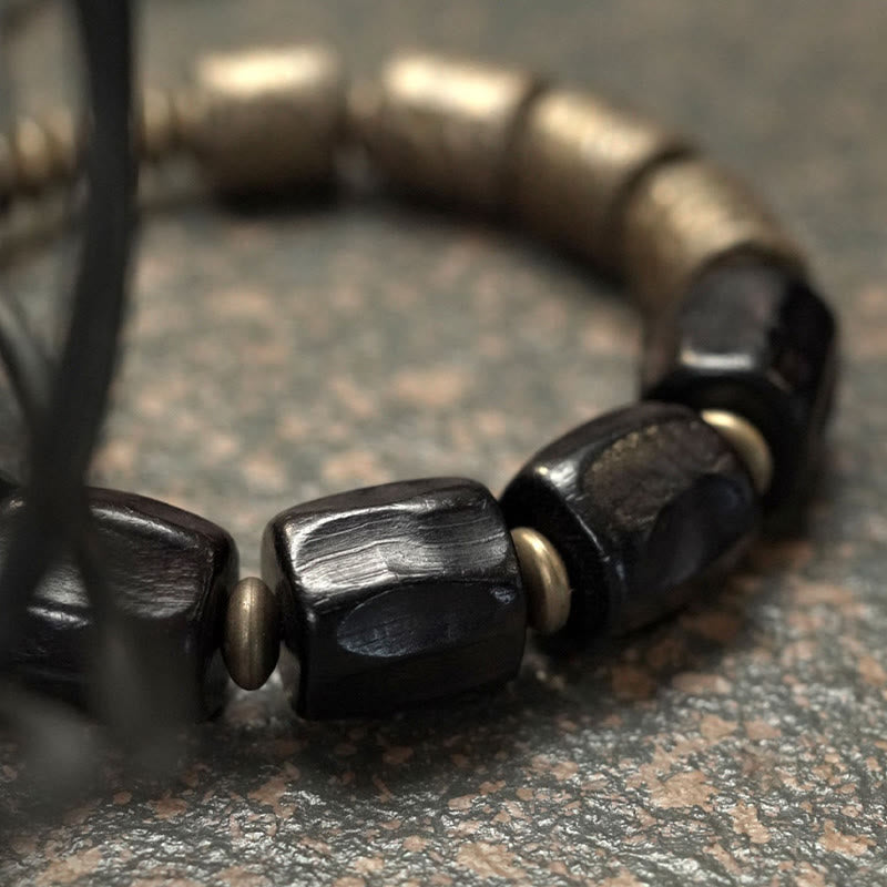 Vintage Peace Ebony Wood Copper Beads Bracelet