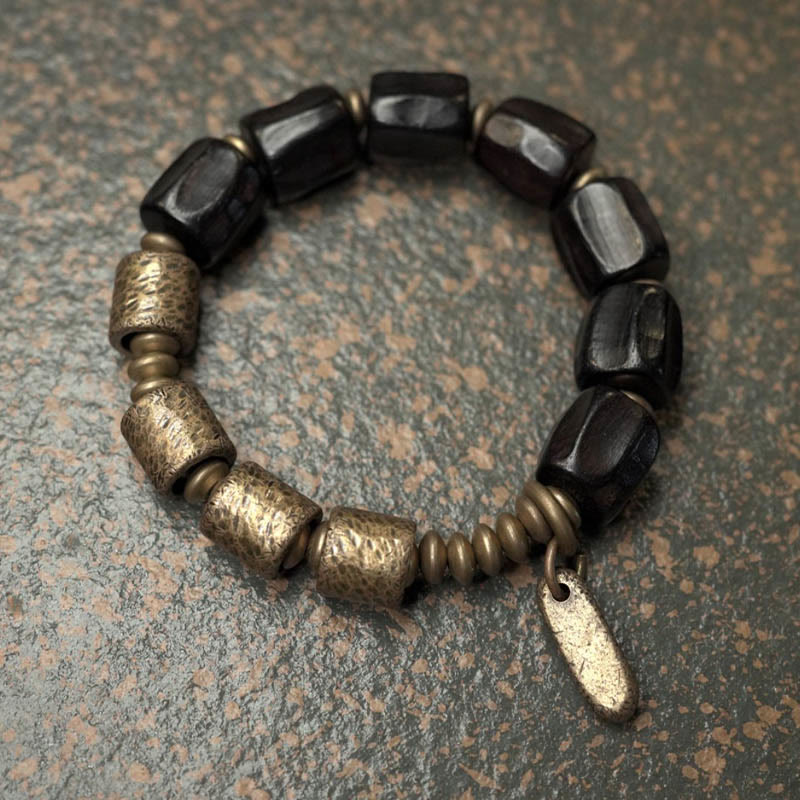 Vintage Peace Ebony Wood Copper Beads Bracelet