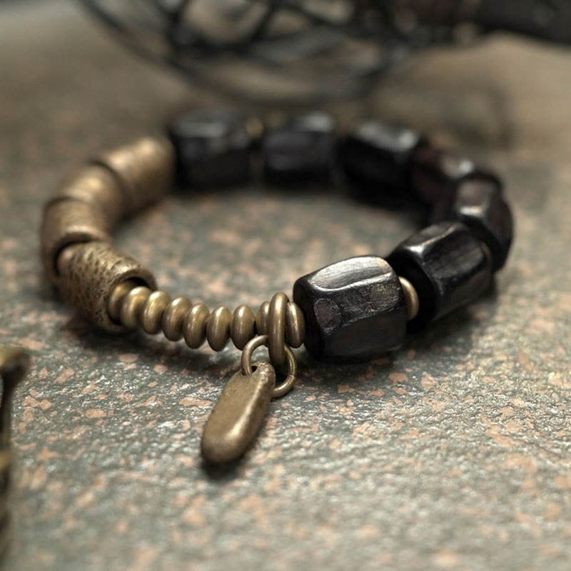 Vintage Peace Ebony Wood Copper Beads Bracelet