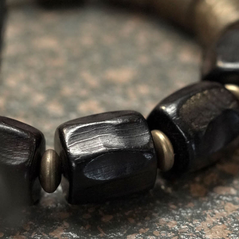Vintage Peace Ebony Wood Copper Beads Bracelet