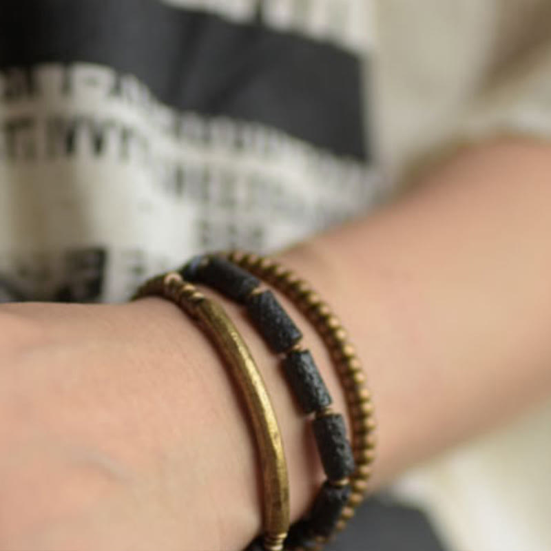 Vintage Lava Rock Copper Beads Multi-layered Wrap Bracelet