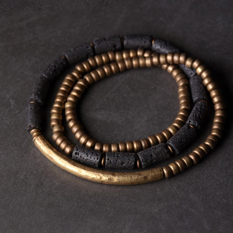 Vintage Lava Rock Copper Beads Multi-layered Wrap Bracelet