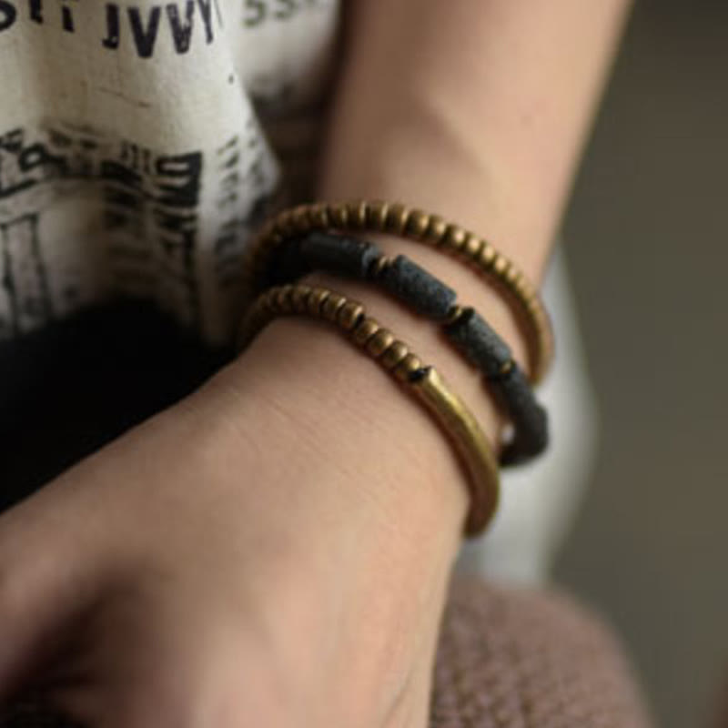 Vintage Lava Rock Copper Beads Multi-layered Wrap Bracelet