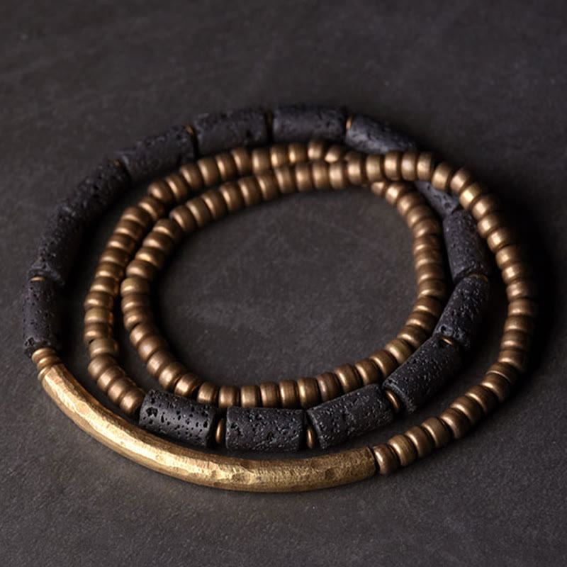 Vintage Lava Rock Copper Beads Multi-layered Wrap Bracelet