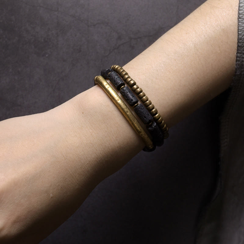 Vintage Lava Rock Copper Beads Multi-layered Wrap Bracelet