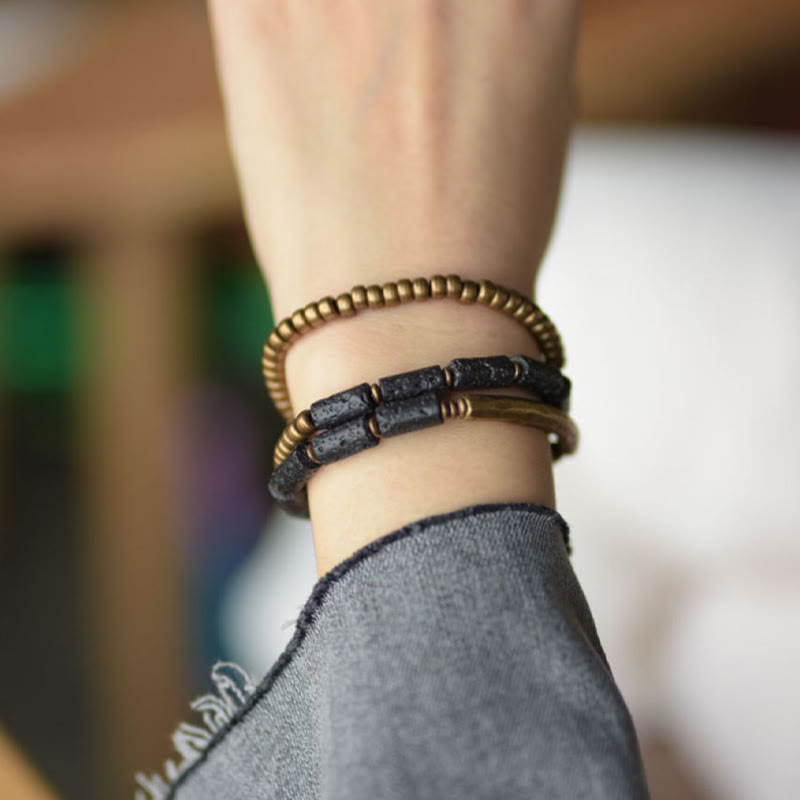 Vintage Lava Rock Copper Beads Multi-layered Wrap Bracelet