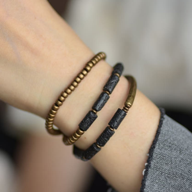 Vintage Lava Rock Copper Beads Multi-layered Wrap Bracelet