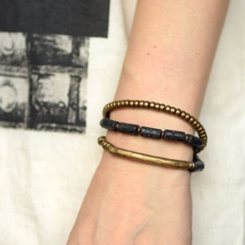 Vintage Lava Rock Copper Beads Multi-layered Wrap Bracelet
