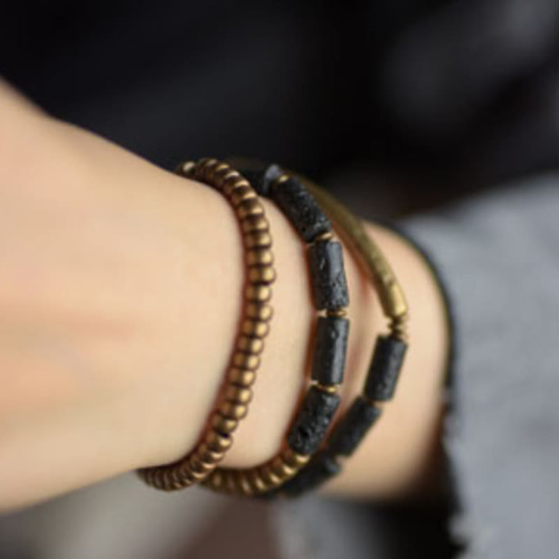 Vintage Lava Rock Copper Beads Multi-layered Wrap Bracelet