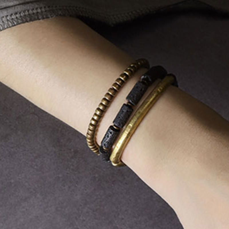 Vintage Lava Rock Copper Beads Multi-layered Wrap Bracelet