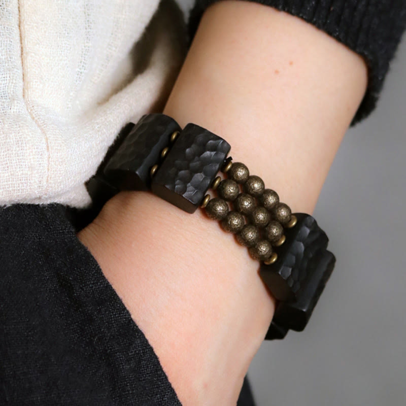 Vintage Peace Ebony Wood Copper Beads Balance Bracelet