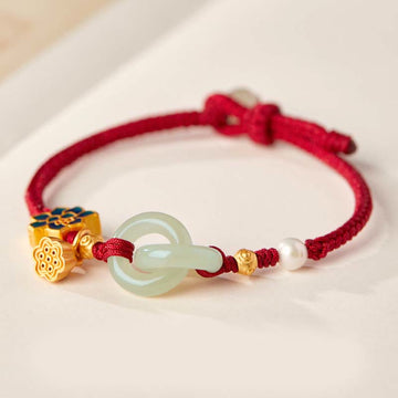 Hand-Braided Rope Bracelet with Hetian Jade Lotus and Ping An Kou Peace Buckle