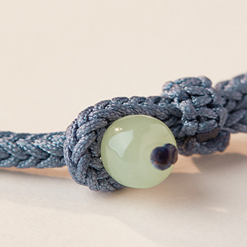 Hand-Braided Rope Bracelet with Hetian Jade Lotus and Ping An Kou Peace Buckle