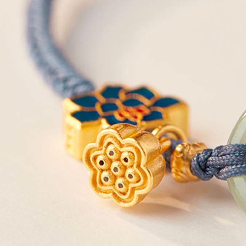 Hand-Braided Rope Bracelet with Hetian Jade Lotus and Ping An Kou Peace Buckle