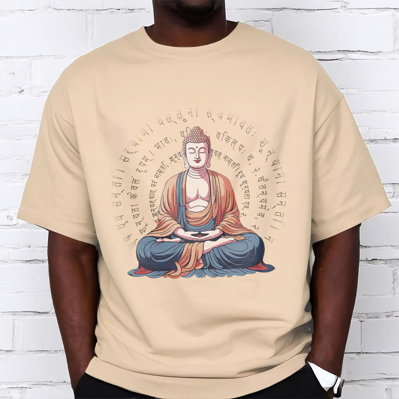 Tactile Cotton Sanskrit Heart Sutra Meditation Tee