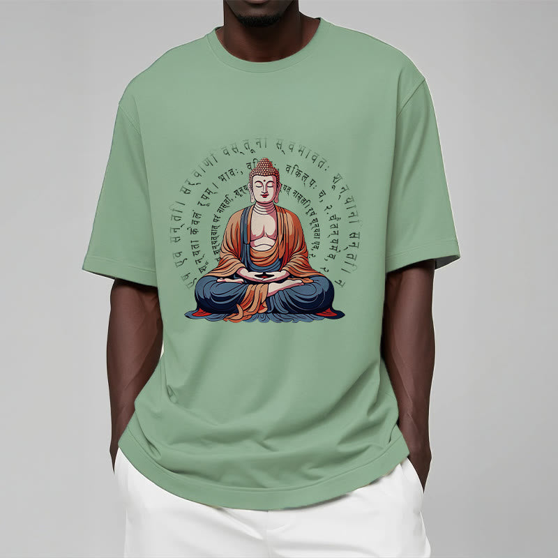 Tactile Cotton Sanskrit Heart Sutra Meditation Tee