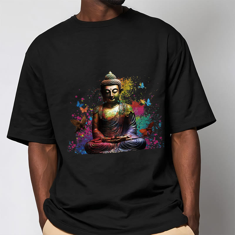 Colorful Butterfly Flying Meditation Buddha Tee T-shirt