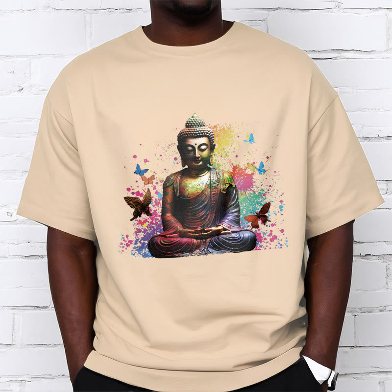 Colorful Butterfly Flying Meditation Buddha Tee T-shirt