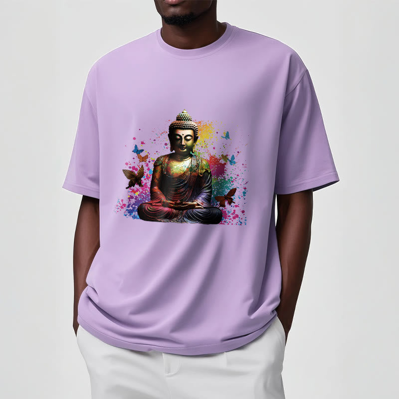 Colorful Butterfly Flying Meditation Buddha Tee T-shirt