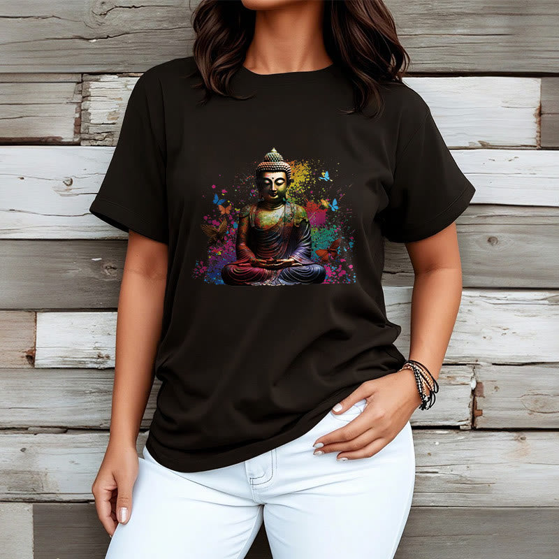 Colorful Butterfly Flying Meditation Buddha Tee T-shirt