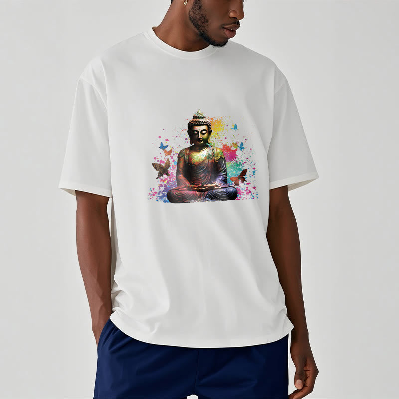 Colorful Butterfly Flying Meditation Buddha Tee T-shirt