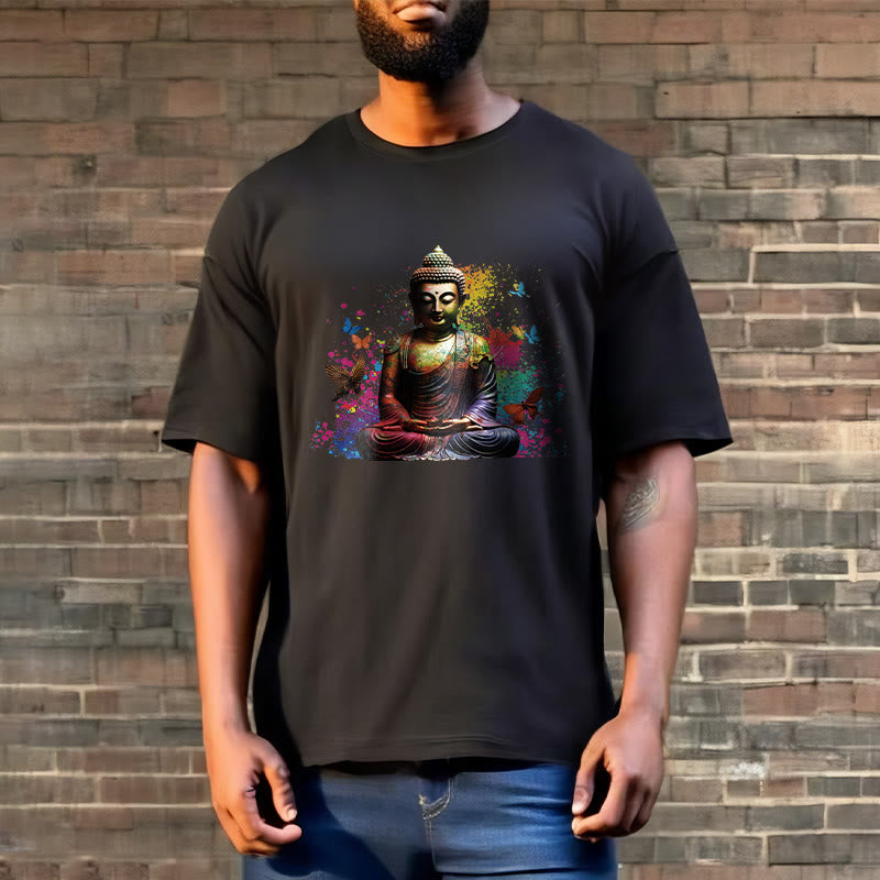 Colorful Butterfly Flying Meditation Buddha Tee T-shirt