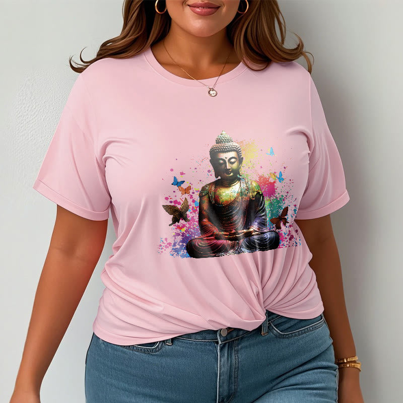 Colorful Butterfly Flying Meditation Buddha Tee T-shirt