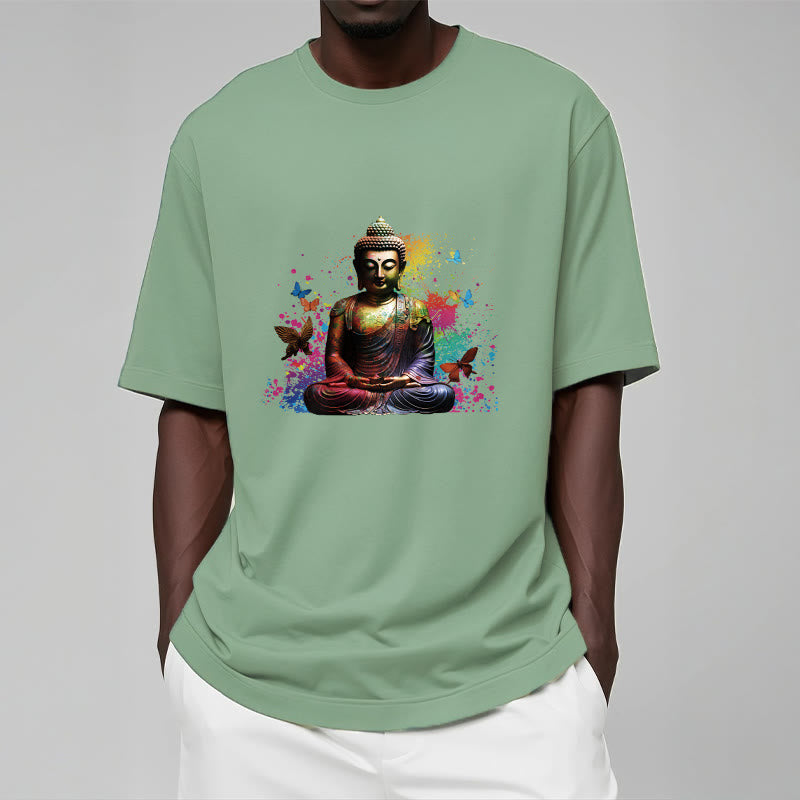 Colorful Butterfly Flying Meditation Buddha Tee T-shirt