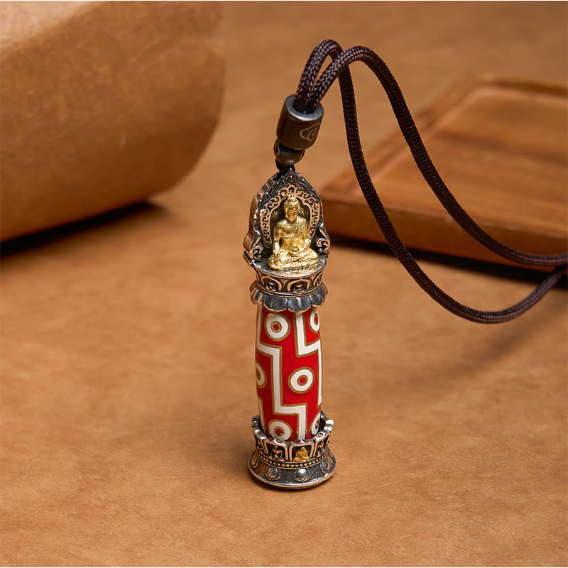 Tibetan Medicine Buddha Nine-Eye Dzi Bead Protection Necklace Pendant