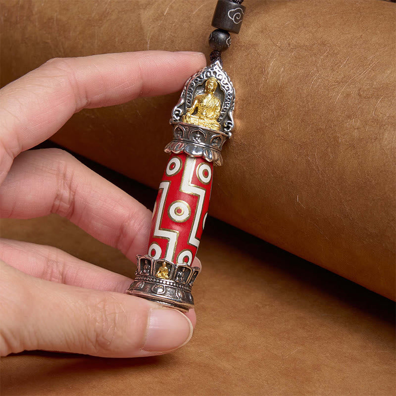 Tibetan Medicine Buddha Nine-Eye Dzi Bead Protection Necklace Pendant
