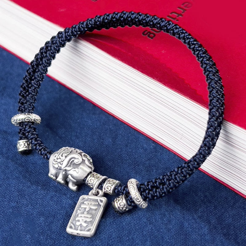 925 Sterling Silver Elephant Amulet Charm Red String Bracelet