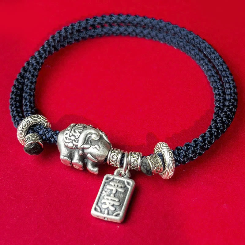 925 Sterling Silver Elephant Amulet Charm Red String Bracelet