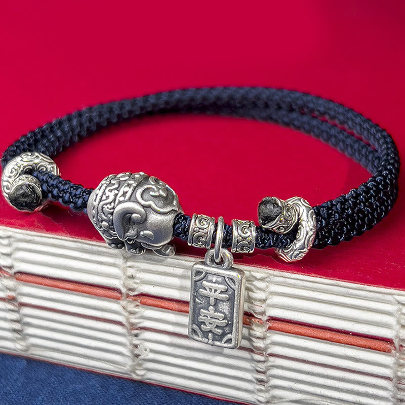 925 Sterling Silver Elephant Amulet Charm Red String Bracelet