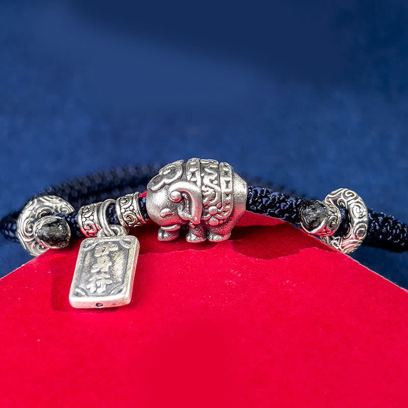 925 Sterling Silver Elephant Amulet Charm Red String Bracelet