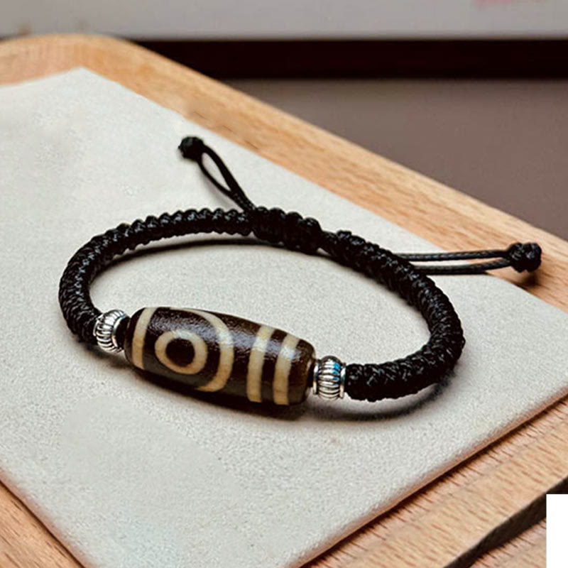 Hand-Woven Tibetan Rope Bracelet with Authentic Agate Dzi Bead